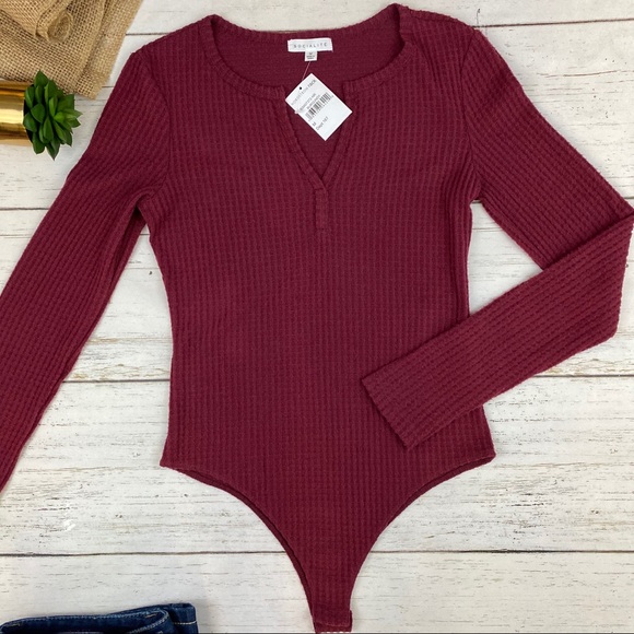 Socialite Tops - Socialite Bodysuit Burgundy Size Medium